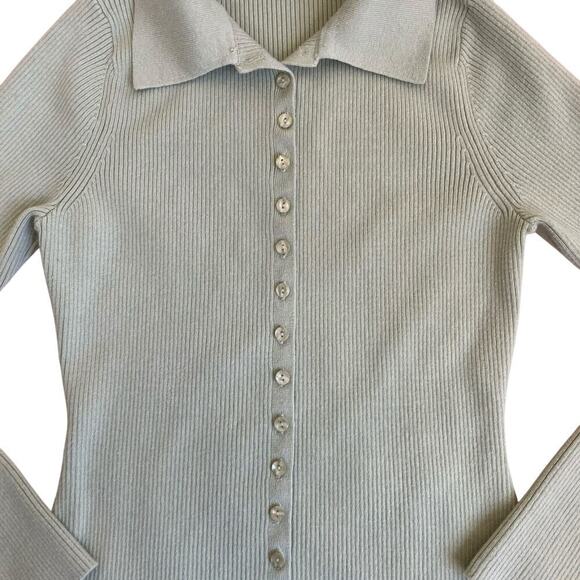 Abercrombie & Fitch Slim Ribbed Button Down Polo Sweater Cardigan Pastel Green S - Picture 9 of 16